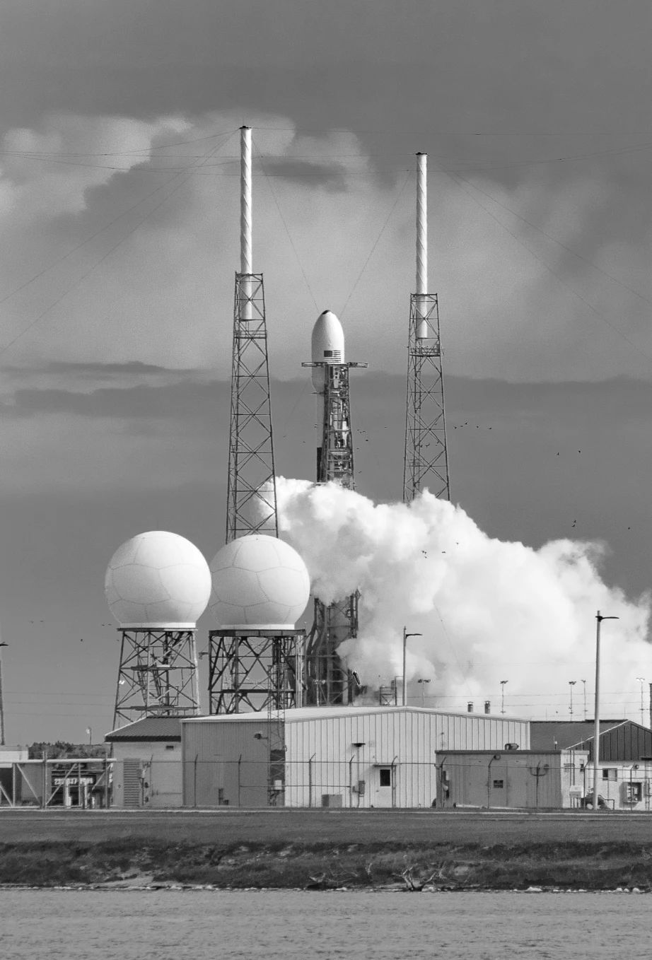 the rocket is being launched into the sky